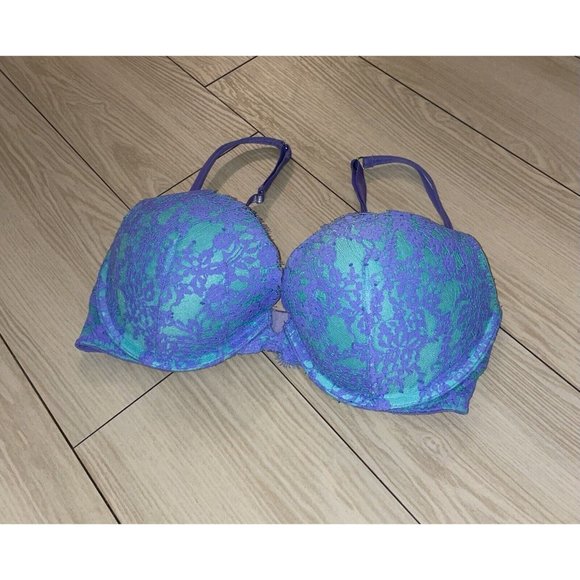 Victoria's Secret Other - Victorias Secret Very Sexy Push Up Bra Padded UW Lace Womens 34D Blue Purple